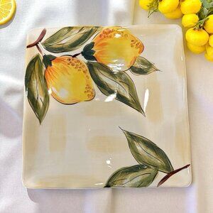 Pier 1 Imports Lemon Orchard Square Dinner Salad Plate Hand Painted Earthenware